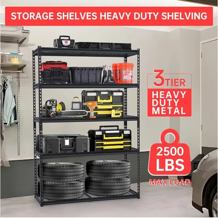 48" Heavy Duty Garage Shelving Unit, Adjustable 5-Tier Metal Storage Rack, Freestanding Utility Shelf, 48"w x 18"d x 72"h by GAOMON - Image 5