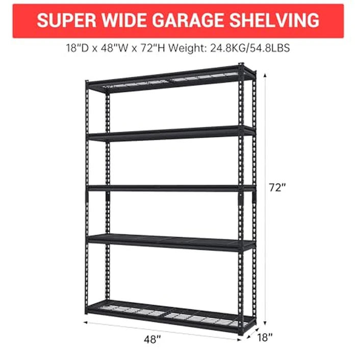 48" Heavy Duty Garage Shelving Unit, Adjustable 5-Tier Metal Storage Rack, Freestanding Utility Shelf, 48"w x 18"d x 72"h by GAOMON - Image 9