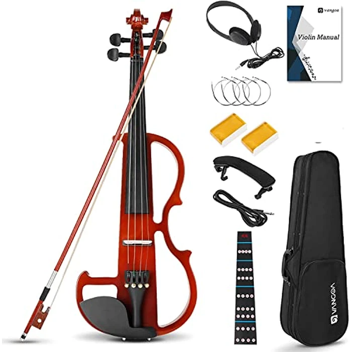 Vangoa Electric Violin 4/4 Full Size Silent Violin Set for Beginner Adults Teens, Solid Maple Wood Metallic Electronic Quite Violin with Ebony Fittings, Red Color by Vangoa - Used - Like New condition - US$90.34
