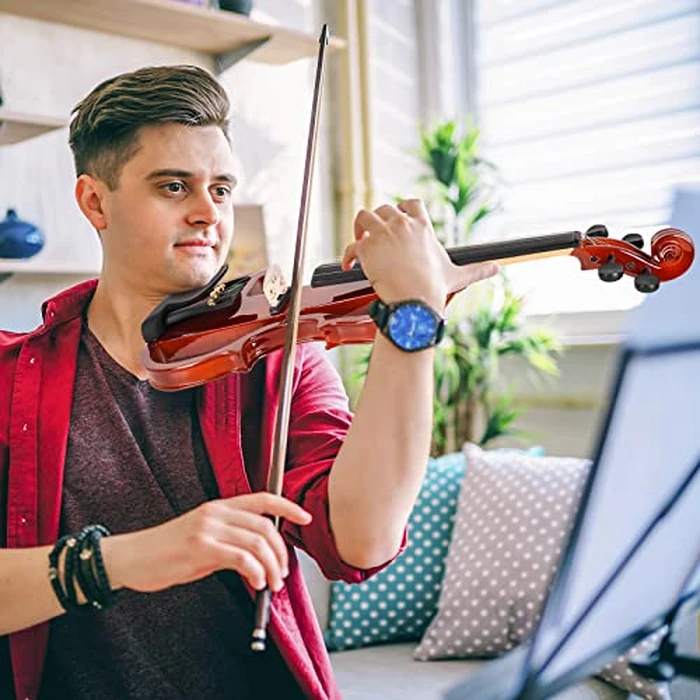 Vangoa Electric Violin 4/4 Full Size Silent Violin Set for Beginner Adults Teens, Solid Maple Wood Metallic Electronic Quite Violin with Ebony Fittings, Red Color by Vangoa - Image 2