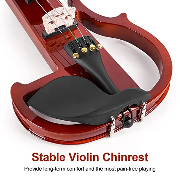 Vangoa Electric Violin 4/4 Full Size Silent Violin Set for Beginner Adults Teens, Solid Maple Wood Metallic Electronic Quite Violin with Ebony Fittings, Red Color by Vangoa - Image 3