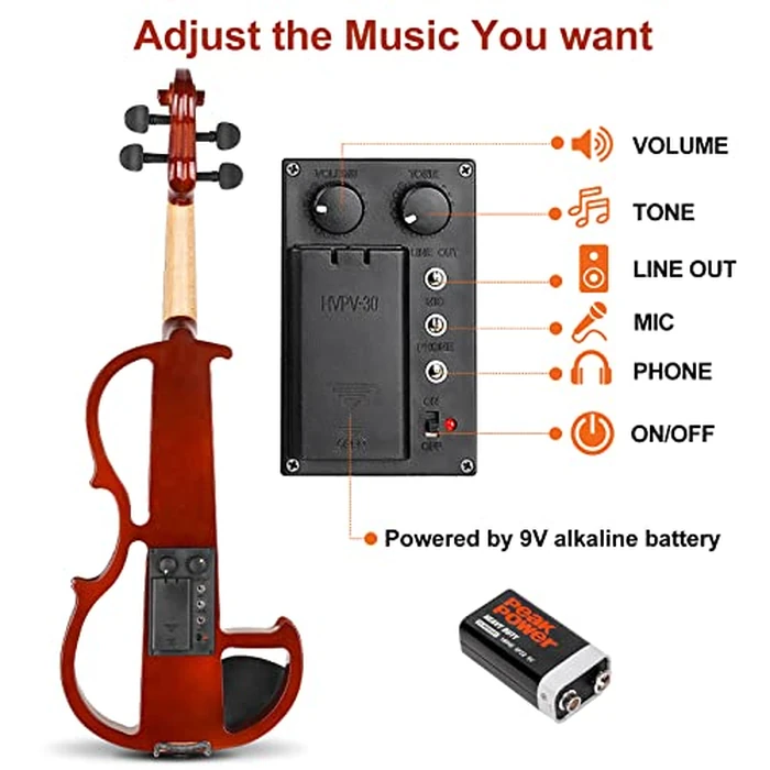 Vangoa Electric Violin 4/4 Full Size Silent Violin Set for Beginner Adults Teens, Solid Maple Wood Metallic Electronic Quite Violin with Ebony Fittings, Red Color by Vangoa - Image 4