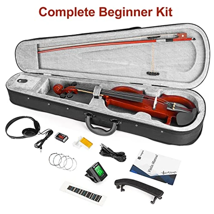 Vangoa Electric Violin 4/4 Full Size Silent Violin Set for Beginner Adults Teens, Solid Maple Wood Metallic Electronic Quite Violin with Ebony Fittings, Red Color by Vangoa - Image 7