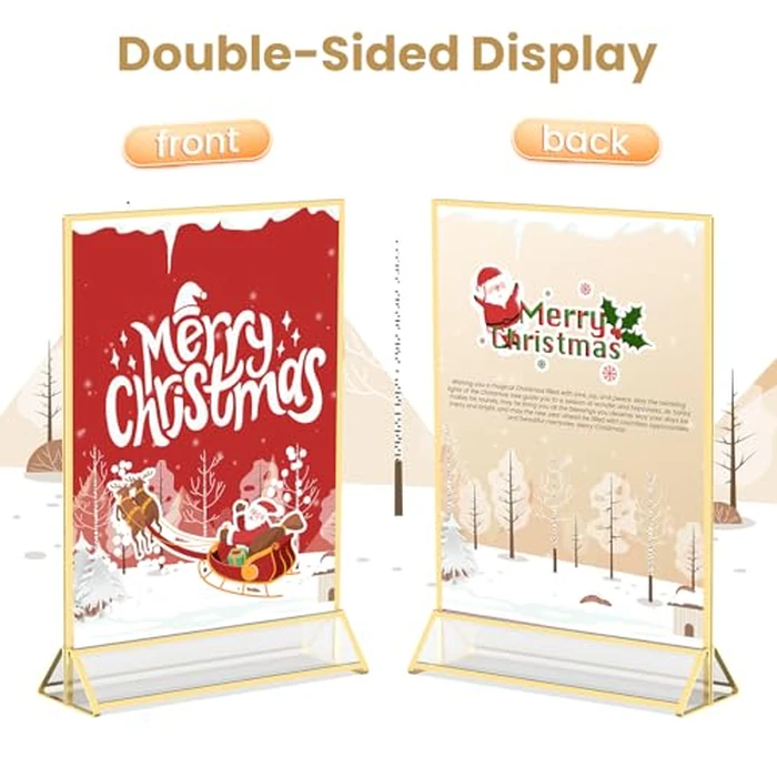 YOAEAILY Acrylic Sign Holder 8.5X11 Gold Frames Double-Sided Gold Picture Frames for Flyer Holder Menu Holder Wedding Table Number Holder Christmas Photo Frame with Removable Sticky Dots -6 Pack by YOAEAILY - Image 3