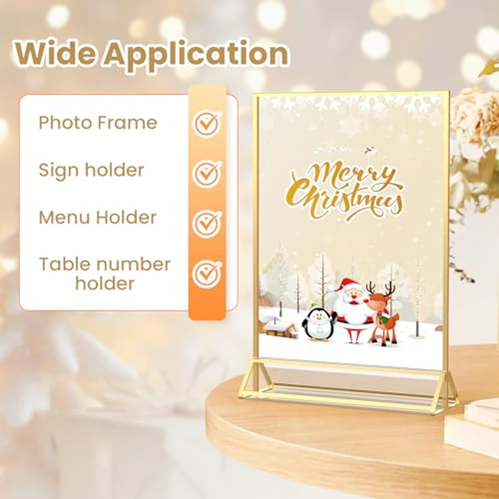 YOAEAILY Acrylic Sign Holder 8.5X11 Gold Frames Double-Sided Gold Picture Frames for Flyer Holder Menu Holder Wedding Table Number Holder Christmas Photo Frame with Removable Sticky Dots -6 Pack by YOAEAILY - Image 5