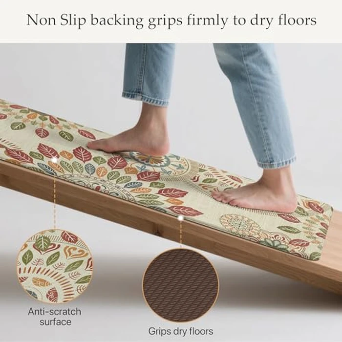 GENIMO Kitchen Mats for Floor 2PCS, Cushioned Kitchen Rugs Non Slip Washable, Farmhouse Anti Fatigue Mat Waterproof, Comfort Standing Mat Rug for Office, Home, Laundry, 17.3"x59"+17.3"x30", Beige&Red by GENIMO - Image 4