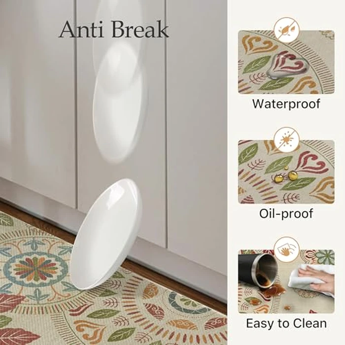 GENIMO Kitchen Mats for Floor 2PCS, Cushioned Kitchen Rugs Non Slip Washable, Farmhouse Anti Fatigue Mat Waterproof, Comfort Standing Mat Rug for Office, Home, Laundry, 17.3"x59"+17.3"x30", Beige&Red by GENIMO - Image 5