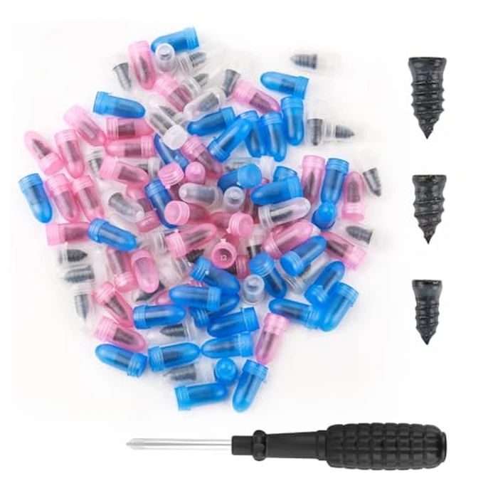 VKQTS 100PCS Tire Repair Kit,Self-Service Tire Screw Plug Repair Kit Includes 3-Size Plugs & Screwdrivers,Professional Screw in Tires Plugs Kits for Quick Repairing Tires Puncture by VKQTS - Used - Like New condition - US$7.19