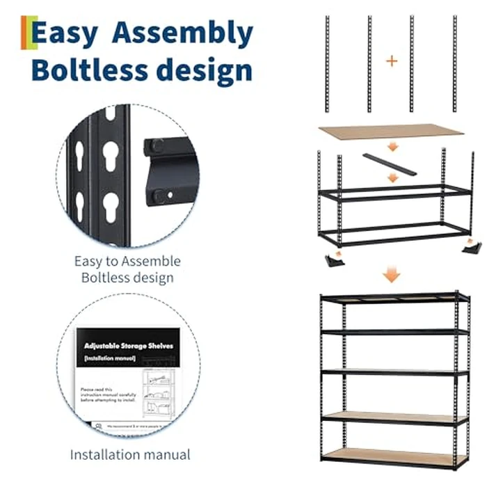 GarveeTech Heavy Duty Garage Shelving Unit, 36 in L x 18 in D x 72 in H Adjustable Storage Shelves, 2000 LBS Load Capacity, Durable Metal Shelves for Garage Organization, Basement, Workshop by GarveeTech - Image 4