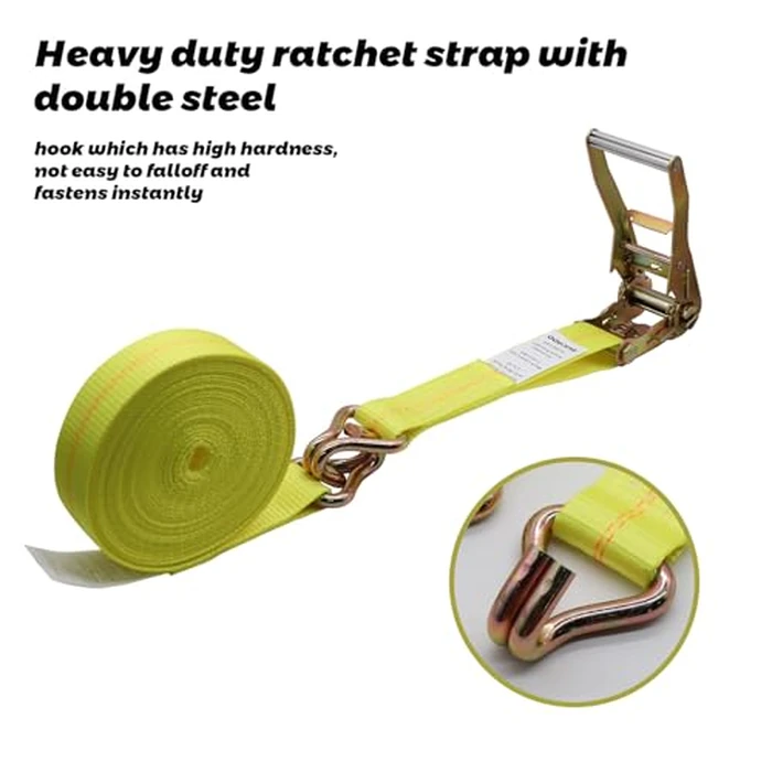 Rucado 2 Inch x 30 Ft Ratchet Straps Heavy Duty 4 Pack, 10,000 lbs Breaking Strength, Tie Down Straps Ratchet with Double J Hooks, Cargo Ratchet Straps for Trailer, Truck, ATV, Cargo, Yellow by Rucado - Image 3