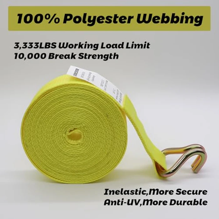 Rucado 2 Inch x 30 Ft Ratchet Straps Heavy Duty 4 Pack, 10,000 lbs Breaking Strength, Tie Down Straps Ratchet with Double J Hooks, Cargo Ratchet Straps for Trailer, Truck, ATV, Cargo, Yellow by Rucado - Image 5