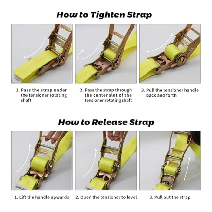 Rucado 2 Inch x 30 Ft Ratchet Straps Heavy Duty 4 Pack, 10,000 lbs Breaking Strength, Tie Down Straps Ratchet with Double J Hooks, Cargo Ratchet Straps for Trailer, Truck, ATV, Cargo, Yellow by Rucado - Image 6