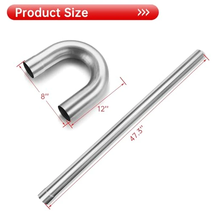 Autarboor 2.25 Inch Mild Steel DIY Custom Exhaust Tubing Mandrel Bend Pipe Straight & U-Bend Kit, Universal Fit - 8 PCS by Autarboor - Image 2