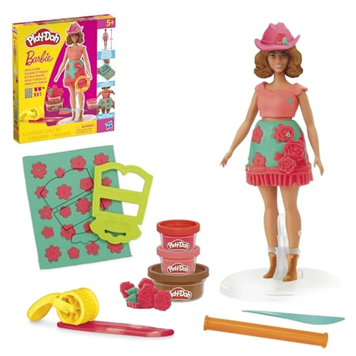 Play-Doh Barbie Florals and Fringe Set, Make Doll Clothes with Modeling Compound & 9 Fashion Accessories, Arts & Crafts for Girls & Boys 5+ by Play-Doh - Image 1