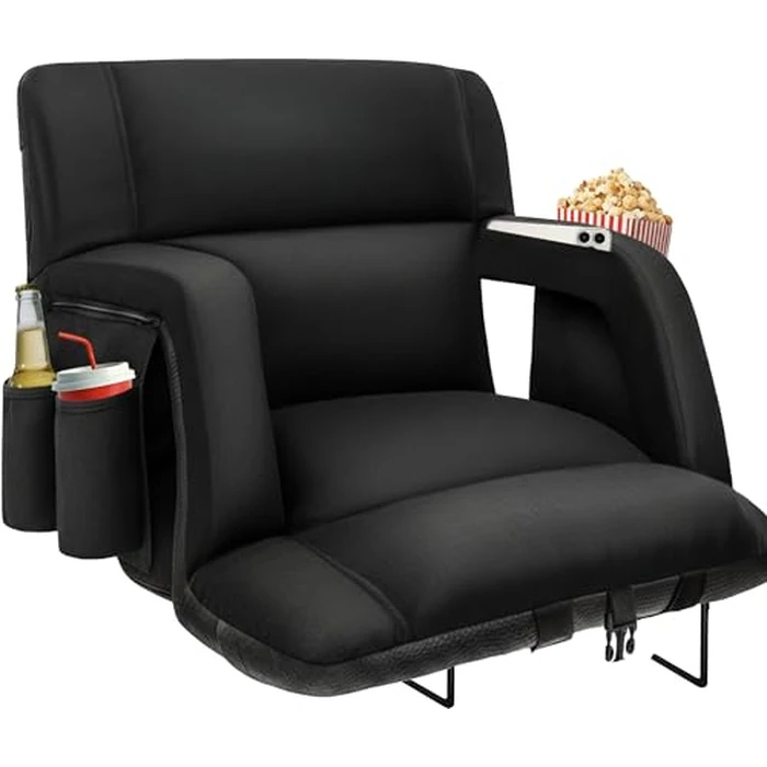 Stadium Seats with Backs Support, 26'' Extra Wide Bleacher Seats with 6 Reclining Positions, Armrests＆Wide Cushion, Sofa Style Design, Folding Stadium Chair for Sports Outdoor Event (1 Pack Black) by YULUOO - Used - Good condition - CA$63.72