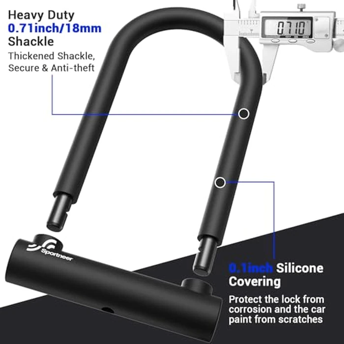 Sportneer Bike Lock, 18mm Heavy Duty Bike U Lock 9.85''x6.3'' Size with 3 Keys Anti Theft Secure Locks for Bikes, E-Bikes, Motorbikes, Scooters by Sportneer - Image 3