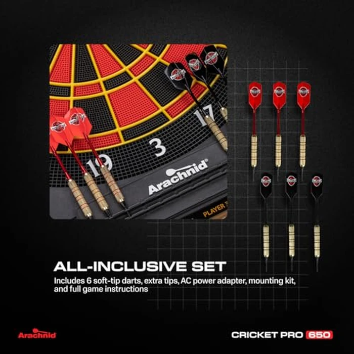 Arachnid Cricket Pro 650 Electronic Dartboard - 15.5” Regulation Size - 33 Games with 303 Variations - 8-Player LED Score Display by Arachnid - Image 5
