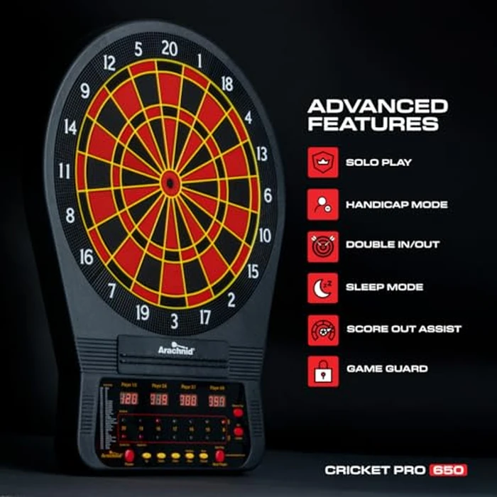Arachnid Cricket Pro 650 Electronic Dartboard - 15.5” Regulation Size - 33 Games with 303 Variations - 8-Player LED Score Display by Arachnid - Image 6