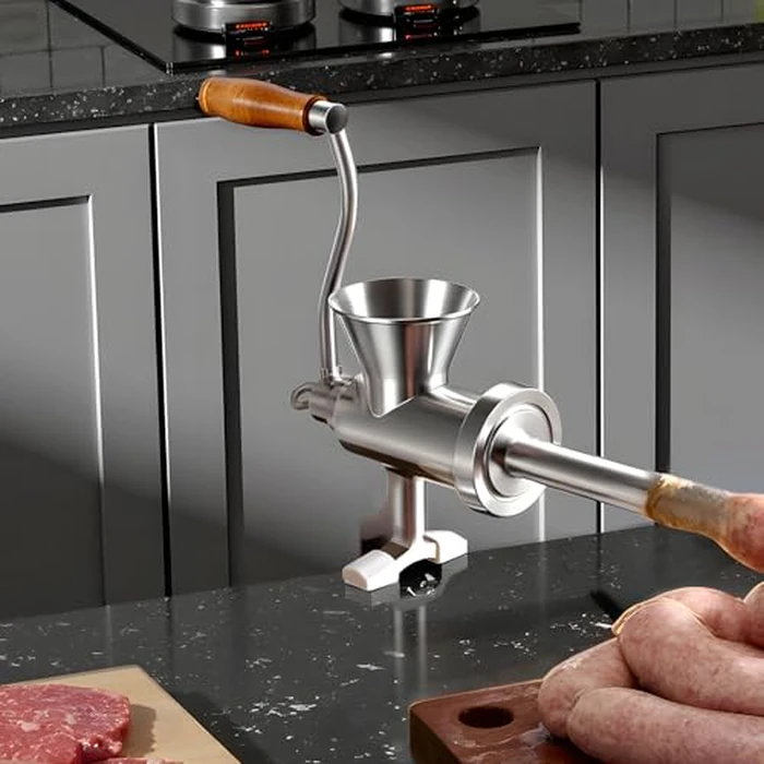 VEVOR Manual Meat Grinder, 304 Stainless Steel Hand Crank Meat Mincer with Steel Table Clamp, Sausage Stuffer with 2 Cutting Plates & 4 Sausage Tubes, Food Grinder for Beef Chili Pork Kitchen Tabletop by VEVOR - Image 2