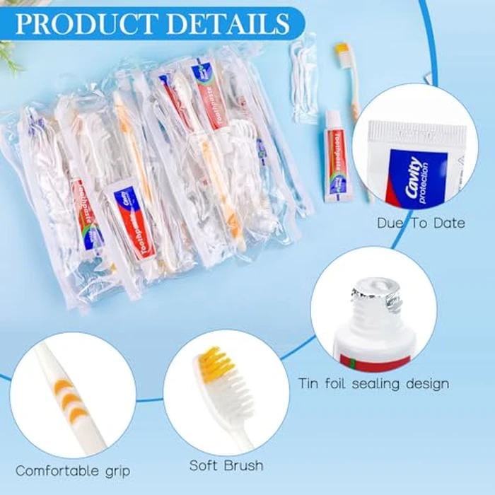 HOIQIRY Disposable Toothbrushes with Toothpaste Set - Pack of 50,Individually Wrapped Personal Hygiene Kits in Bulk 5-in-1 Travel Size Convenience Kits for Hotel,Camping,Guest,Homeless,Charity,Church by HOIQIRY - Image 6