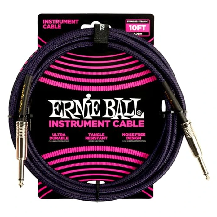 Ernie Ball Braided Instrument Cable, Straight Straight, 10ft, Purple/Black by Ernie Ball - Used - Acceptable condition