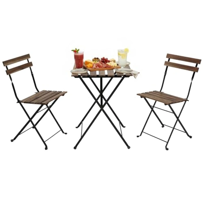 Patio Furniture Set 3 Pieces Foldable Outdoor Furniture Set Folding Patio Chairs and Table Set Wooden Small Patio Bistro Set for Lawn Balcony Backyard Yard Bistro Apartment, Chestnut Brown by FDW - Used - Very Good condition