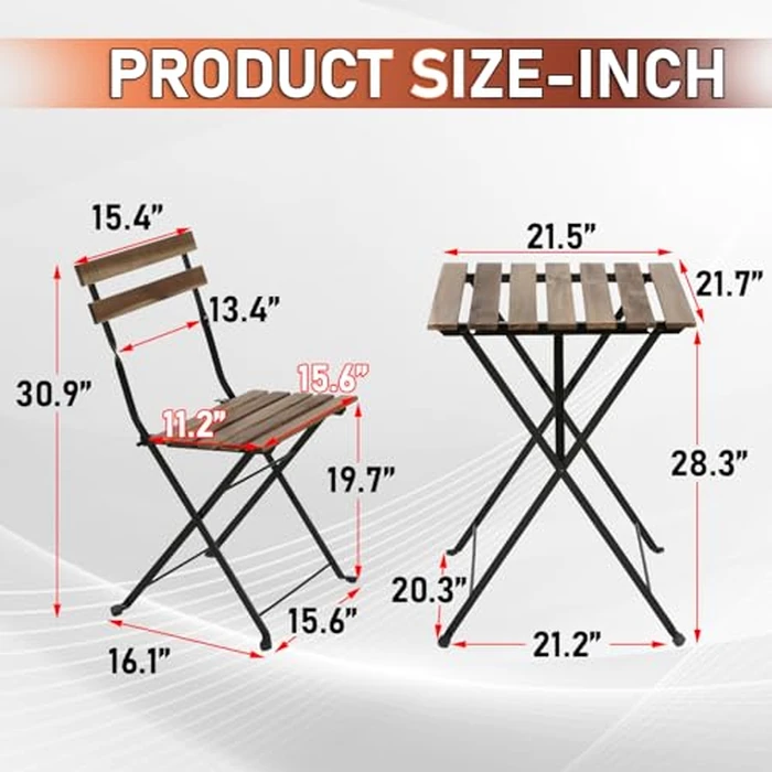 Patio Furniture Set 3 Pieces Foldable Outdoor Furniture Set Folding Patio Chairs and Table Set Wooden Small Patio Bistro Set for Lawn Balcony Backyard Yard Bistro Apartment, Chestnut Brown by FDW - Image 2