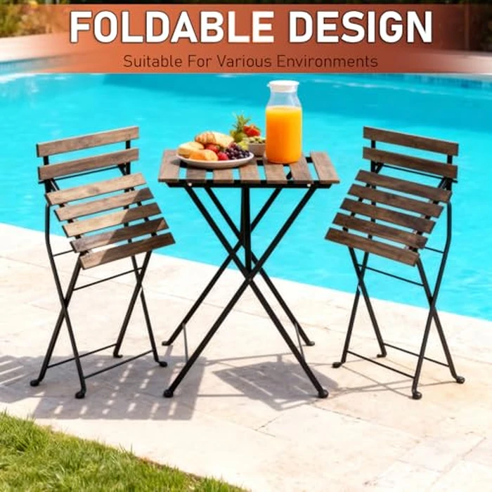 Patio Furniture Set 3 Pieces Foldable Outdoor Furniture Set Folding Patio Chairs and Table Set Wooden Small Patio Bistro Set for Lawn Balcony Backyard Yard Bistro Apartment, Chestnut Brown by FDW - Image 4