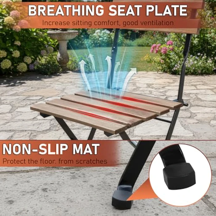 Patio Furniture Set 3 Pieces Foldable Outdoor Furniture Set Folding Patio Chairs and Table Set Wooden Small Patio Bistro Set for Lawn Balcony Backyard Yard Bistro Apartment, Chestnut Brown by FDW - Image 6