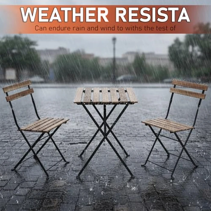 Patio Furniture Set 3 Pieces Foldable Outdoor Furniture Set Folding Patio Chairs and Table Set Wooden Small Patio Bistro Set for Lawn Balcony Backyard Yard Bistro Apartment, Chestnut Brown by FDW - Image 7