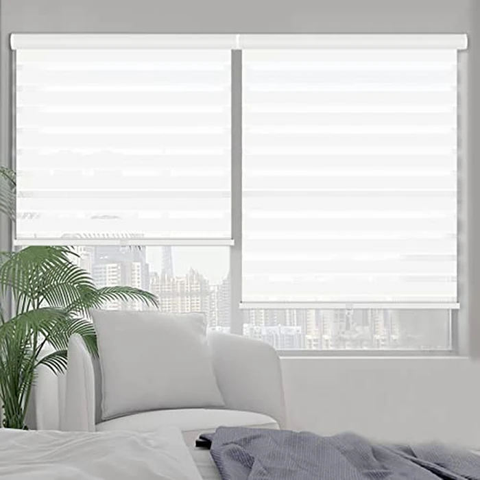 Kokorona Cordless Zebra Blinds Roller Shades for Windows Day and Night Blinds with Valance, Dual Layer Sheer Shades for Light Control Light filtering Privacy, White, 47" W x 72" H (119.4 W x H 183 cm) by Kokorona - Image 1