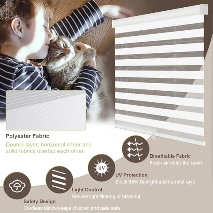Kokorona Cordless Zebra Blinds Roller Shades for Windows Day and Night Blinds with Valance, Dual Layer Sheer Shades for Light Control Light filtering Privacy, White, 47" W x 72" H (119.4 W x H 183 cm) by Kokorona - Image 2