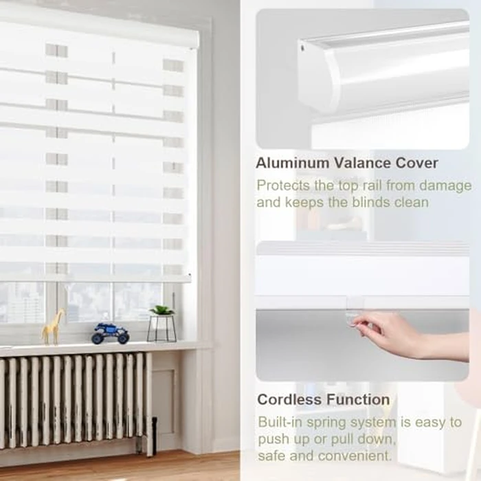 Kokorona Cordless Zebra Blinds Roller Shades for Windows Day and Night Blinds with Valance, Dual Layer Sheer Shades for Light Control Light filtering Privacy, White, 47" W x 72" H (119.4 W x H 183 cm) by Kokorona - Image 3
