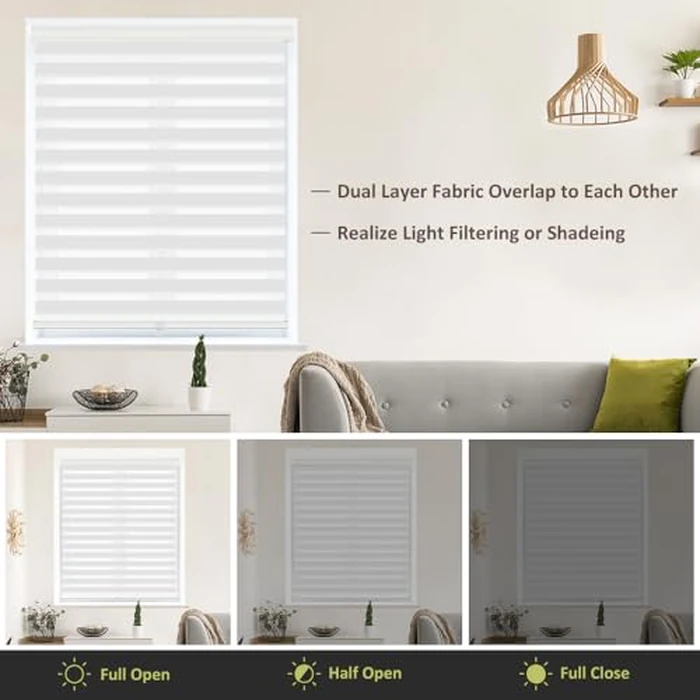 Kokorona Cordless Zebra Blinds Roller Shades for Windows Day and Night Blinds with Valance, Dual Layer Sheer Shades for Light Control Light filtering Privacy, White, 47" W x 72" H (119.4 W x H 183 cm) by Kokorona - Image 4