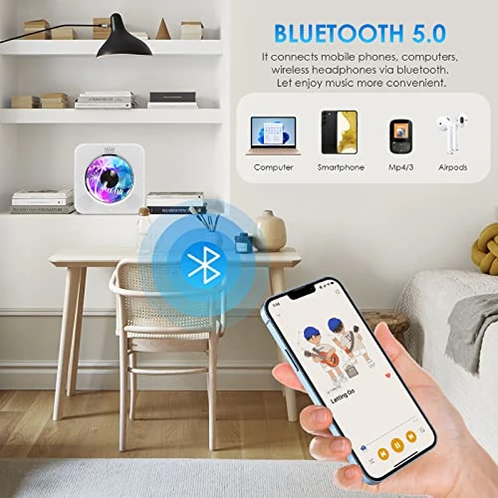 Gueray Portable CD Player with Bluetooth, Desktop CD Music Players for Home with Speakers and Remote Control, Support AUX&USB FM Radio Cool Men's Music Lovers Christmas Birthday Gifts,Cool Room Decor by Gueray - Image 2