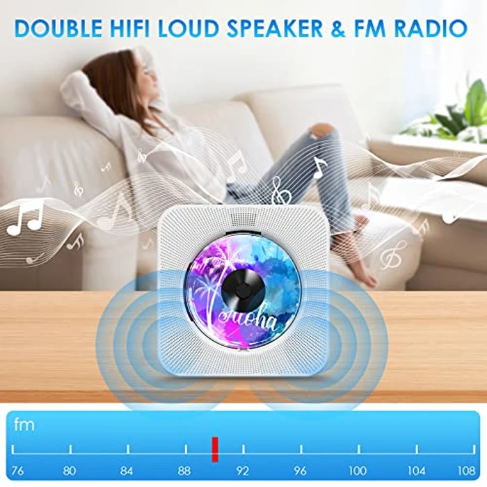 Gueray Portable CD Player with Bluetooth, Desktop CD Music Players for Home with Speakers and Remote Control, Support AUX&USB FM Radio Cool Men's Music Lovers Christmas Birthday Gifts,Cool Room Decor by Gueray - Image 3