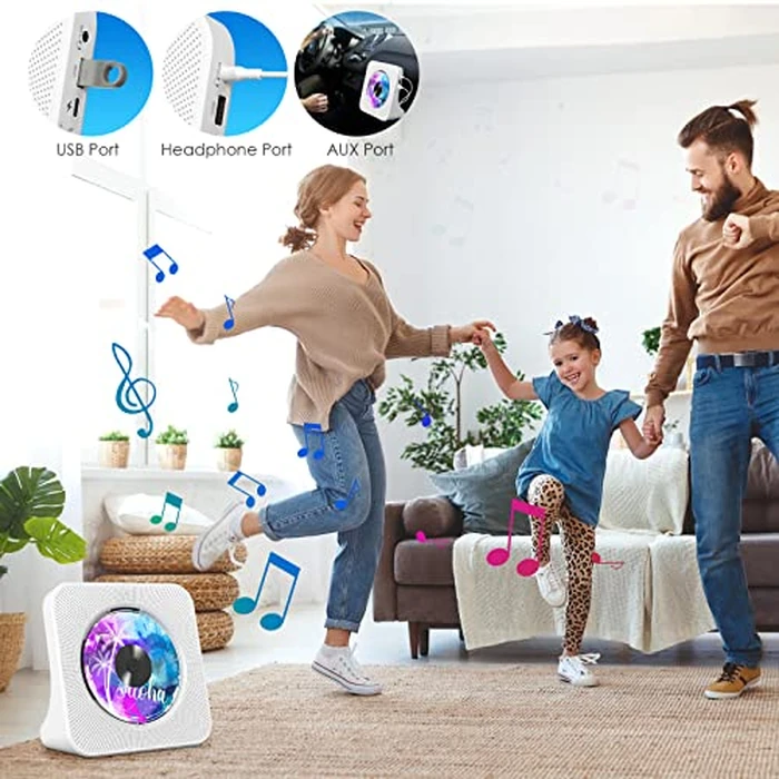 Gueray Portable CD Player with Bluetooth, Desktop CD Music Players for Home with Speakers and Remote Control, Support AUX&USB FM Radio Cool Men's Music Lovers Christmas Birthday Gifts,Cool Room Decor by Gueray - Image 6