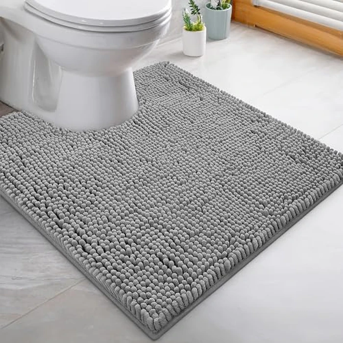 LuxUrux Toilet Rugs U Shaped Washable, Bathroom Toilet Mat, Extra-Soft Plush Bath Bathroom Rug,1'' Chenille Microfiber Material, Super Absorbent Shaggy Machine Wash & Dry (20 x 20 inch, Light Grey) by LuxUrux - Used - Like New condition