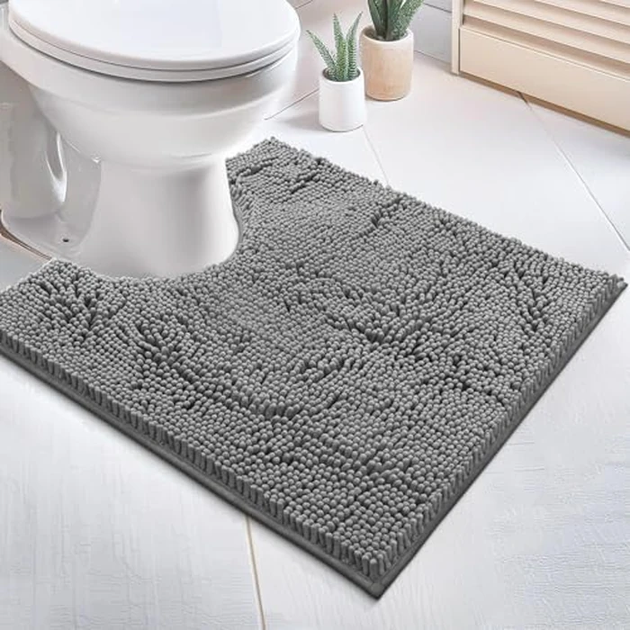 LuxUrux Toilet Rugs U Shaped Washable, Bathroom Toilet Mat, Extra-Soft Plush Bath Bathroom Rug,1'' Chenille Microfiber Material, Super Absorbent Shaggy Machine Wash & Dry (20 x 20 inch, Light Grey) by LuxUrux - Image 4