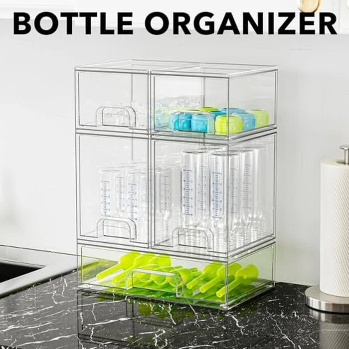 SpaceAid Bottle Storage Organizer Baby - Acrylic Bottles Station Organizer Container, Stackable Clear Drawers for Countertop, Vanity, Bathroom, Cabinet, Pantry Organization, 5 Pack, 2S2M1L, 15.4" H by SpaceAid - Image 3