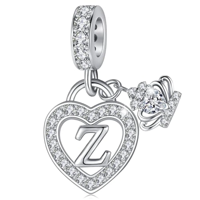Letter Z Charms for Charms Bracelet: Silver Heart Alphabet Initial Dangle Charms Bead for Bracelets and Necklaces, Birthday Mother's Day Christmas Jewelry Gifts For Women by MAVTZRE - Image 1