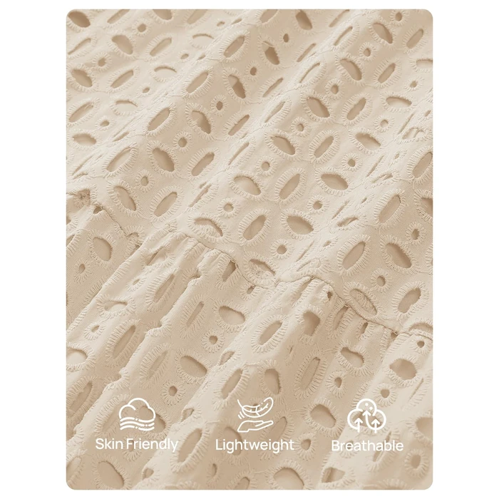 ZESICA Women's 2026 Spring Long Sleeve Maxi Dress V Neck Hollow Out Eyelet A Line Long Flowy Casual Party Dresses Apricot XX-Large by ZESICA - Image 5