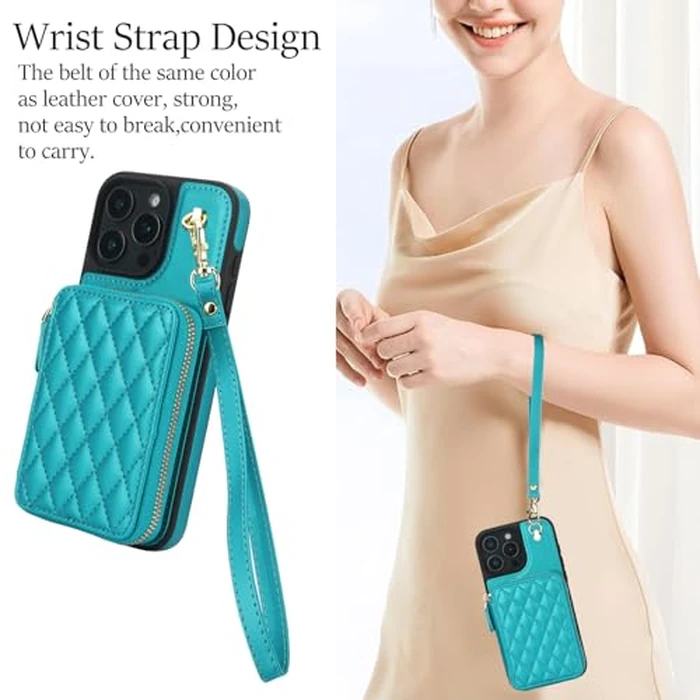 Phone Case for iPhone 16 Pro 6.3 inch Wallet Cell Cover with Tempered Glass Screen Protector Wrist Crossbody Strap Lanyard Stand RFID Blocking Credit Card Holder i Phone16 i16 16Pro Women Girls Green by Asuwish - Image 7