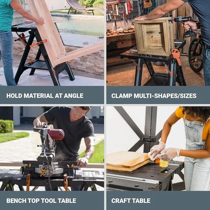 Worx Pegasus 2-in-1 Folding Work Table & Sawhorse, Easy Setup Portable Workbench, 31" W x 25" D x 32" H Lightweight Worktable with Heavy-Duty Load Capacity, WX051 - Includes 2 Clamps & 4 Clamp Dogs by WORX - Image 8