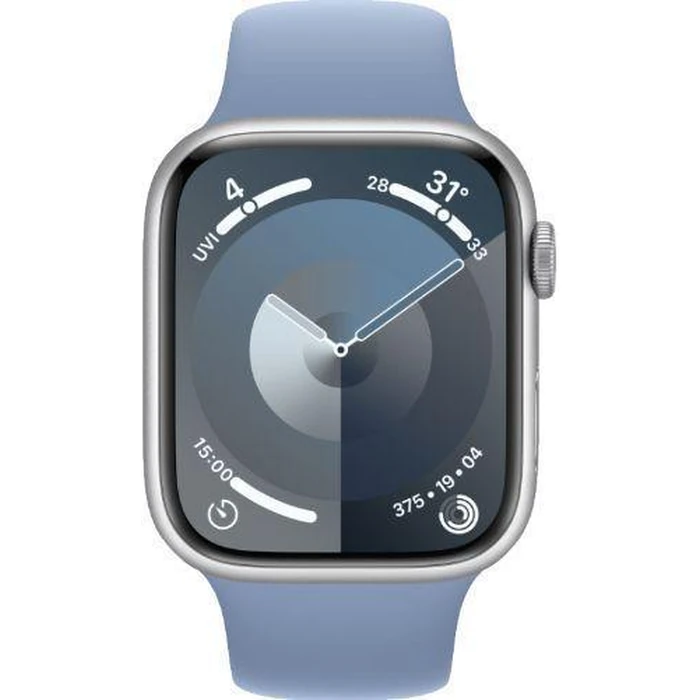 Apple Watch Series 9 (Cellular + GPS) - 64GB - 45mm - Silver Aluminum Case with Winter Blue Rubber Sport Band - One Size by Apple - Refurbished - Excellent condition