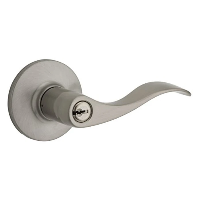 Weiser Layton Satin Nickel Front Door Handle with Lock, Reversible Exterior/Interior Door Handles with Lock, Keyed Entry Door Lever for Front Door, Bedroom, Bathroom & Office, Traditional Home Decor by Weiser - Used - Acceptable condition - CA$28.08
