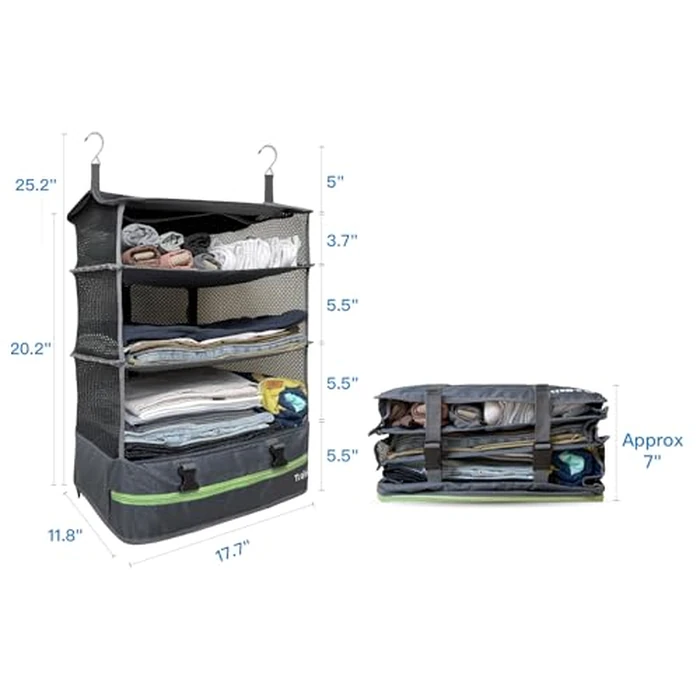Stow-N-Go Portable Hanging Travel Shelves, Packing Organizer for Luggage. Carry on Closet for Clothes. Expandable Packing Cube. Travel Essentials. Dak Gray - XL by Grand Fusion - Image 6