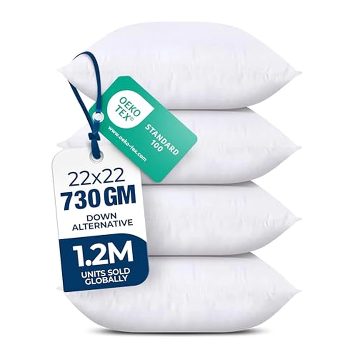 Utopia Bedding Throw Pillows (Set of 4, White) - 22 x 22 Inches Down Alternative Pillows for Bed, Sofa, and Couch - Fluffy Decorative Stuffer Pillow for Indoors & Outdoors by Utopia Bedding - Used - Like New condition - US$33.15