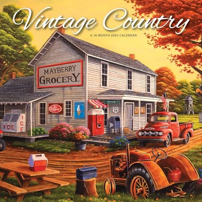 Vintage Country | 2025 12 x 24 Inch Monthly Square Wall Calendar | Featuring the Artwork of Geno Peoples | Hopper Studios | Cars and Trucks Artist by BrownTrout - Image 1
