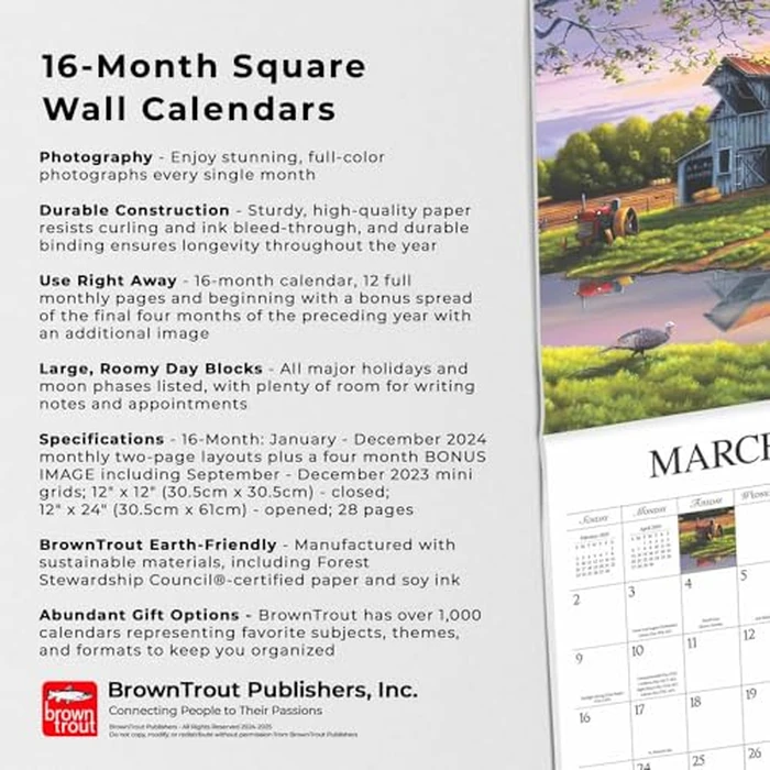 Vintage Country | 2025 12 x 24 Inch Monthly Square Wall Calendar | Featuring the Artwork of Geno Peoples | Hopper Studios | Cars and Trucks Artist by BrownTrout - Image 3